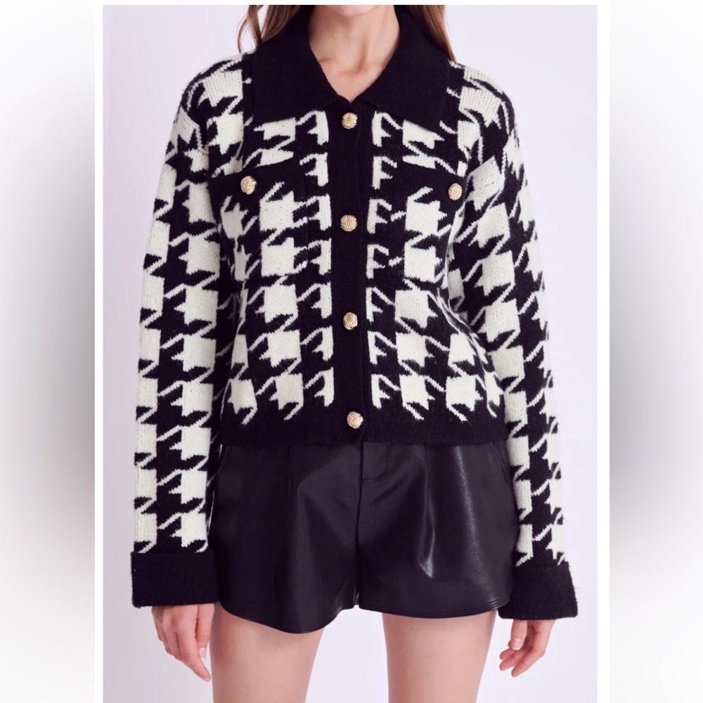 English Factory Black and White Houndstooth Cardigan